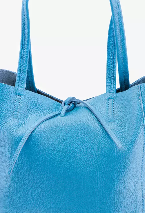 Geanta shopper bleu din piele cu portofel interior