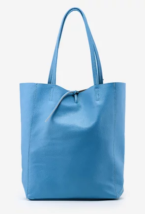 Geanta shopper din piele naturala bleu