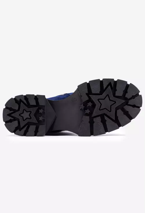 Ghete albastre din piele intoarsa cu siret si fermoar lateral