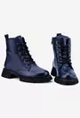 Ghete bleumarin din piele texturata cu siret si fermoar lateral