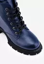 Ghete bleumarin din piele texturata cu siret si fermoar lateral