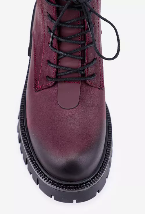 Ghete dama din piele burgundy cu siret si fermoar
