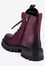 Ghete dama din piele burgundy cu siret si fermoar