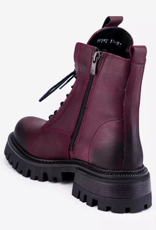 Ghete dama din piele burgundy cu siret si fermoar