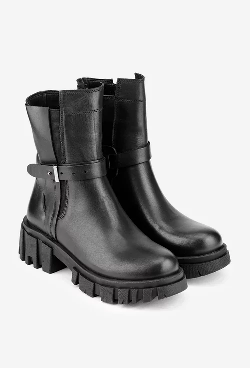 Ghete dama negre din piele cu fermoar si elastic