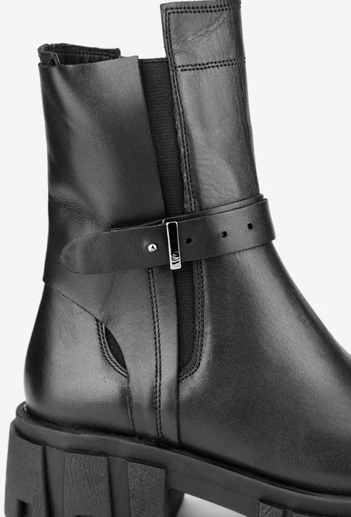 Ghete dama negre din piele cu fermoar si elastic