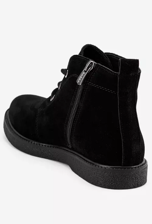 Ghete dama negre din piele intoarsa cu siret si fermoar