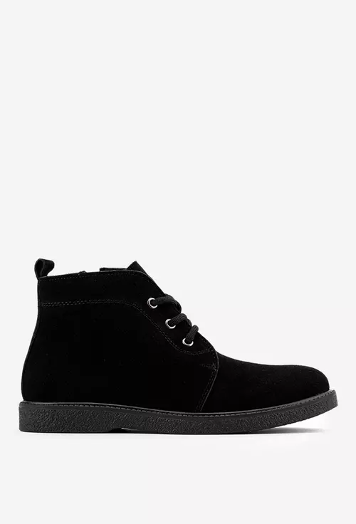 Ghete dama negre din piele intoarsa cu siret si fermoar