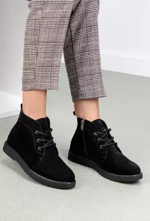 Ghete dama negre din piele intoarsa cu siret si fermoar
