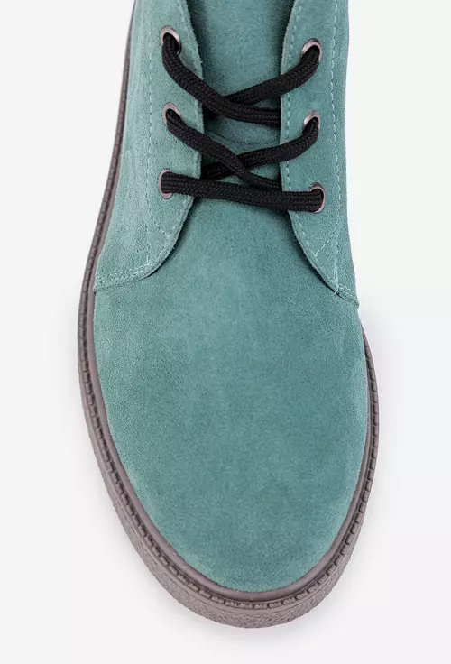 Ghete dama turcoaz din piele intoarsa cu siret