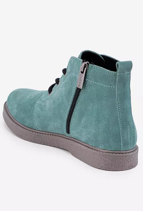 Ghete dama turcoaz din piele intoarsa cu siret