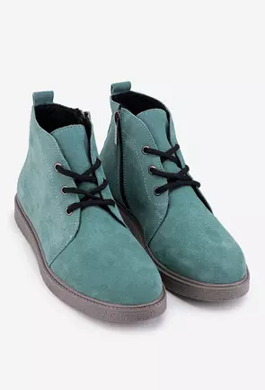 Ghete dama turcoaz din piele intoarsa cu siret