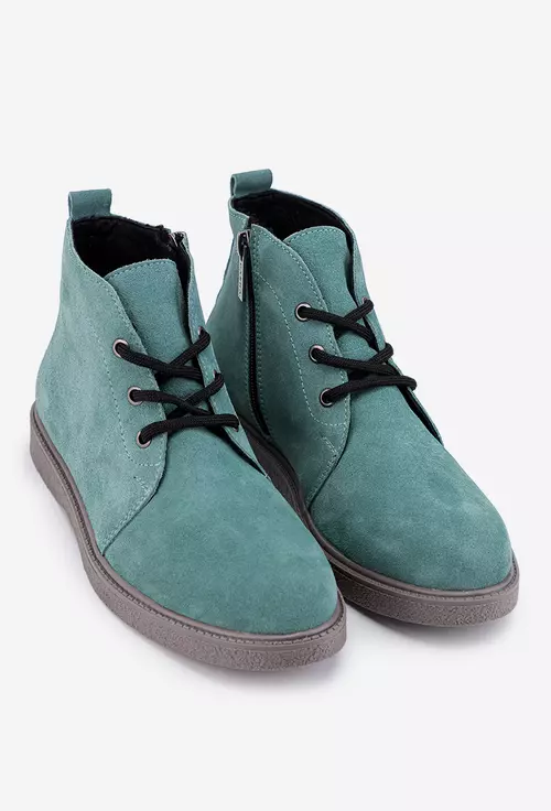 Ghete dama turcoaz din piele intoarsa cu siret