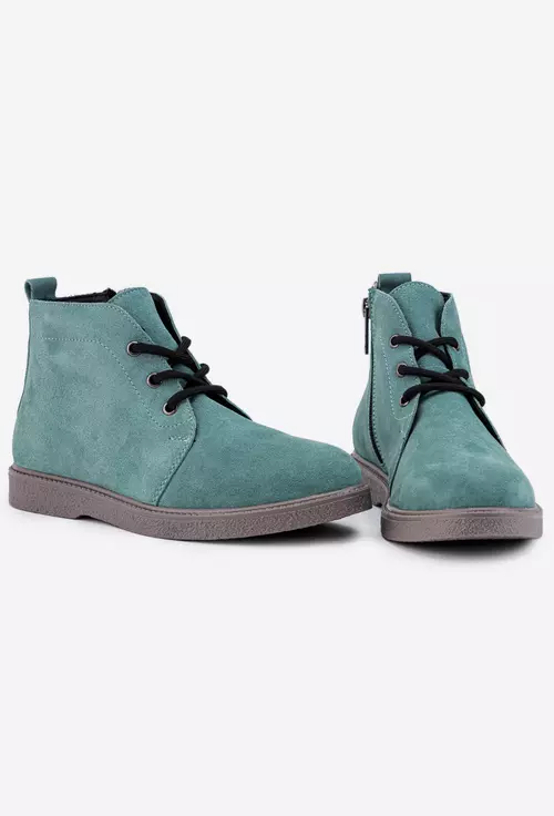 Ghete dama turcoaz din piele intoarsa cu siret