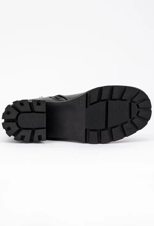 Ghete din piele neagra cu fermoar si elastic