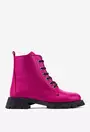 Ghete fuchsia din piele texturata cu siret si fermoar lateral