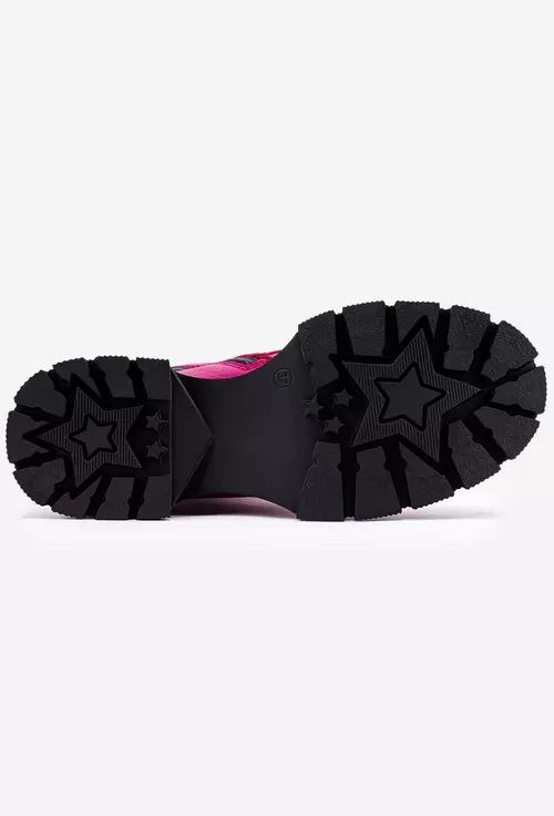 Ghete fuchsia din piele texturata cu siret si fermoar lateral