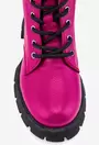 Ghete fuchsia din piele texturata cu siret si fermoar lateral