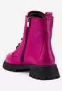 Ghete fuchsia din piele texturata cu siret si fermoar lateral