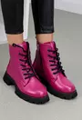 Ghete fuchsia din piele texturata cu siret si fermoar lateral