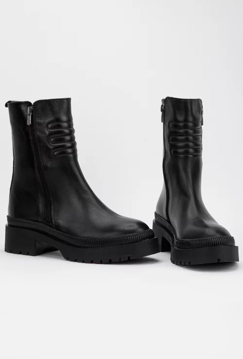 Ghete negre din piele cu model si fermoar