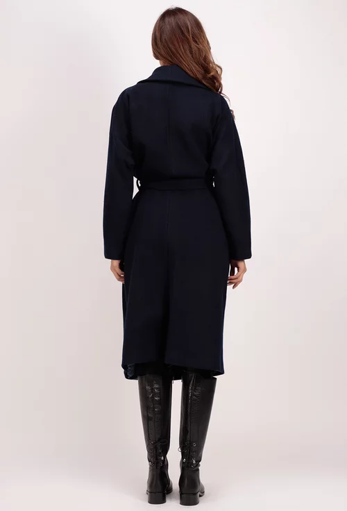 Palton bleumarin cu detaliu stil brosa neagra