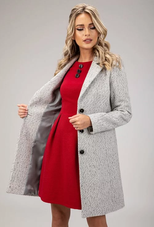Palton gri cu revere si tesatura din lana