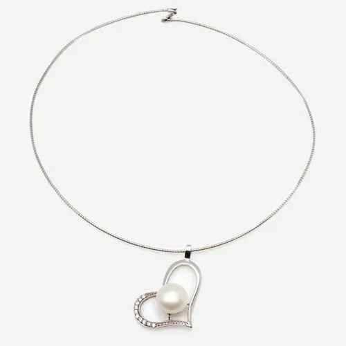 Pandantiv din argint  in forma de inima cu perla de cultura alba de 14-15 mm 74432