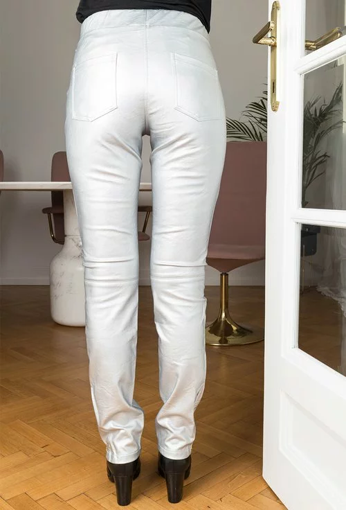 Pantaloni argintii din piele sintetica Elvira