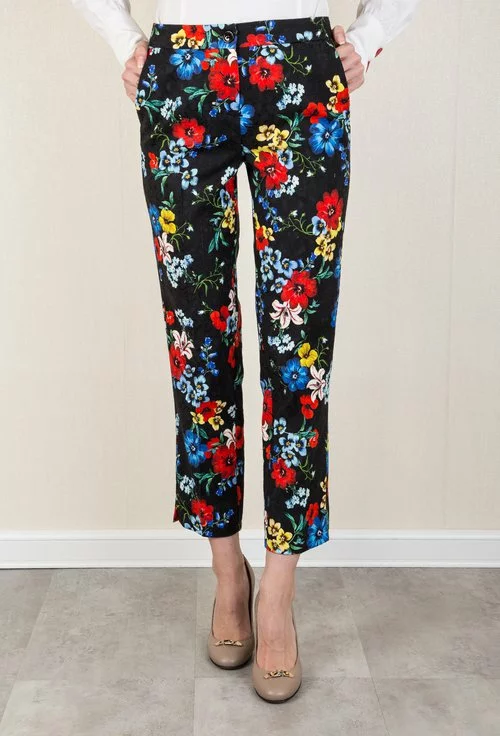 Pantaloni negri cu imprimeu floral colorat Jennifer