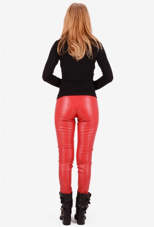Pantaloni rosii din piele sintetica Simonne