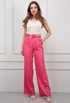 Pantaloni roz cu buzunare si curea