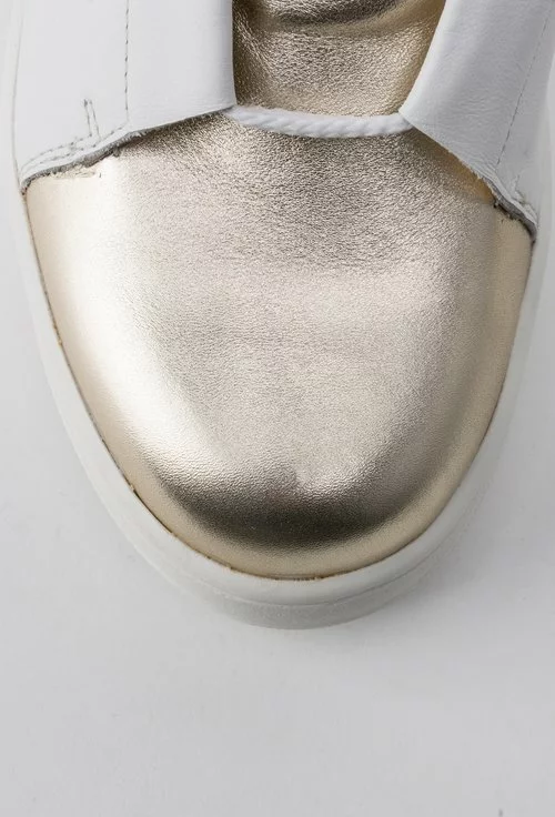 Pantofi alb cu auriu din piele naturala Gold
