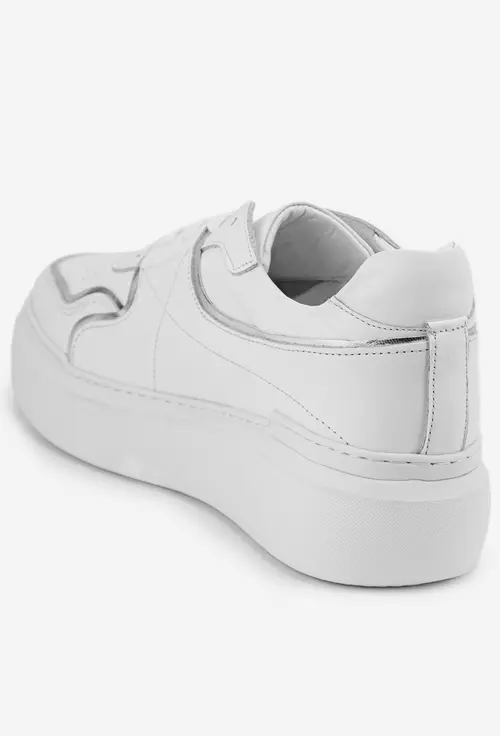 Pantofi albi cu argintiu din piele naturala