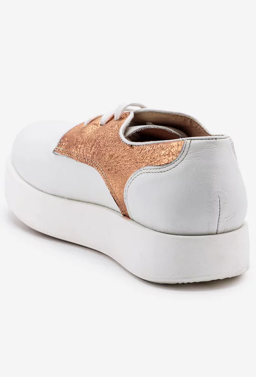 Pantofi albi cu auriu din piele