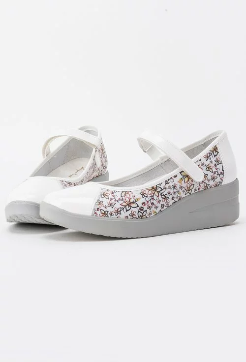 Pantofi albi cu imprimeu floral din piele naturala Ozana