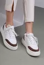 Pantofi albi cu taupe si argintiu din piele