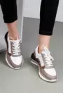 Pantofi albi din piele cu detalii taupe