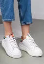 Pantofi albi din piele cu siret si detalii colorate