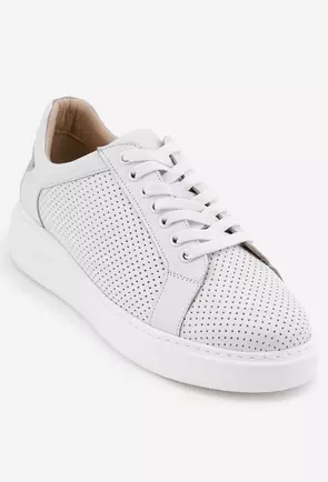 Pantofi albi din piele cu stea aurie