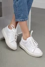 Pantofi albi din piele naturala cu aspect perforat