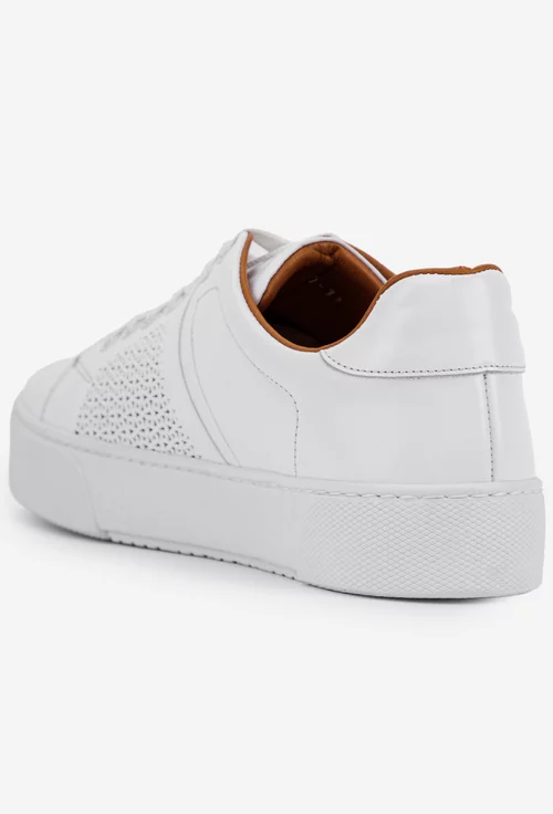 Pantofi albi din piele naturala cu model