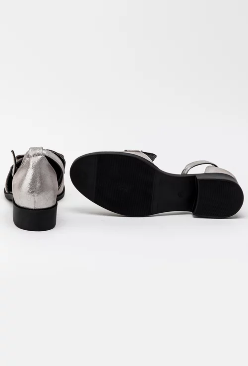 Pantofi argintii decupati din piele naturala Izara