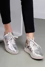 Pantofi argintii din piele cu siret si decupaje