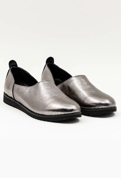 Pantofi argintii din piele naturala