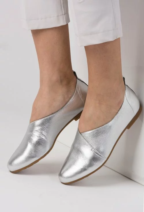 Pantofi argintii din piele naturala Ava