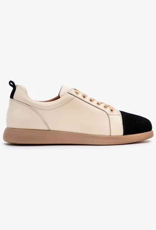 Pantofi bej deschis din piele cu detaliu negru