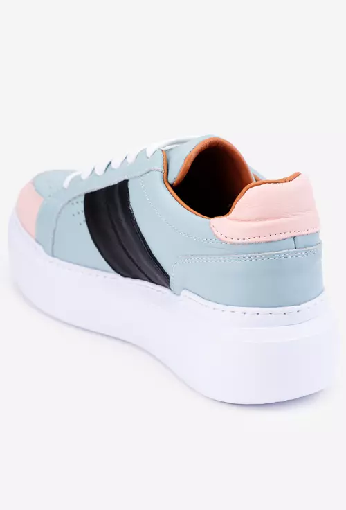 Pantofi bleu cu roz si negru din piele