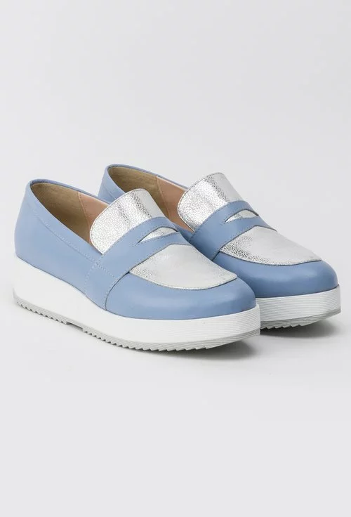 Pantofi bleu-lila cu argintiu din piele naturala Brida
