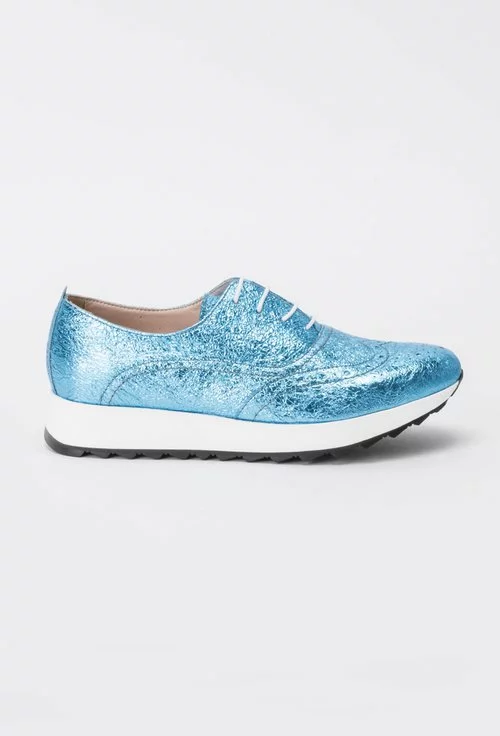 Pantofi bleu metalizat din piele naturala Claudette